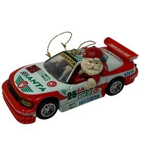 1995 Enesco Santa’s Speedway Ornament Santa Racing Car NASCAR Christmas